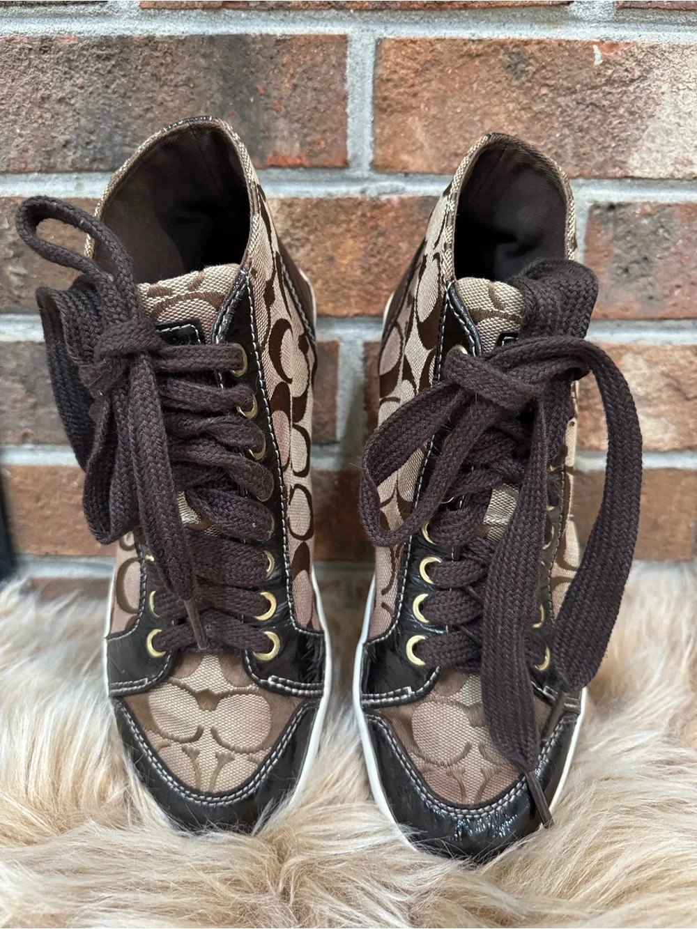 Coach Brown Signature High-Top Lace-up Sneakers Sz 7.5B